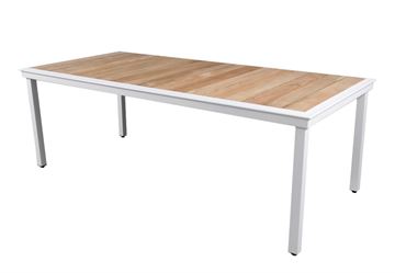 Teak Havebord 219x102 cm med hvidt aluminiumsstel